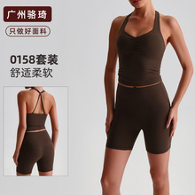新款跨境纯色裸感紧身短裤套装美背文胸户外运动大码瑜伽服套装女