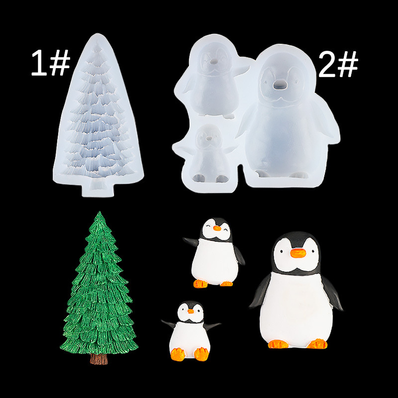 Molde de silicona con forma de árbol de Navidad Molde de silicona Penguin Chocolate Funda de chocolate Molde de pastel