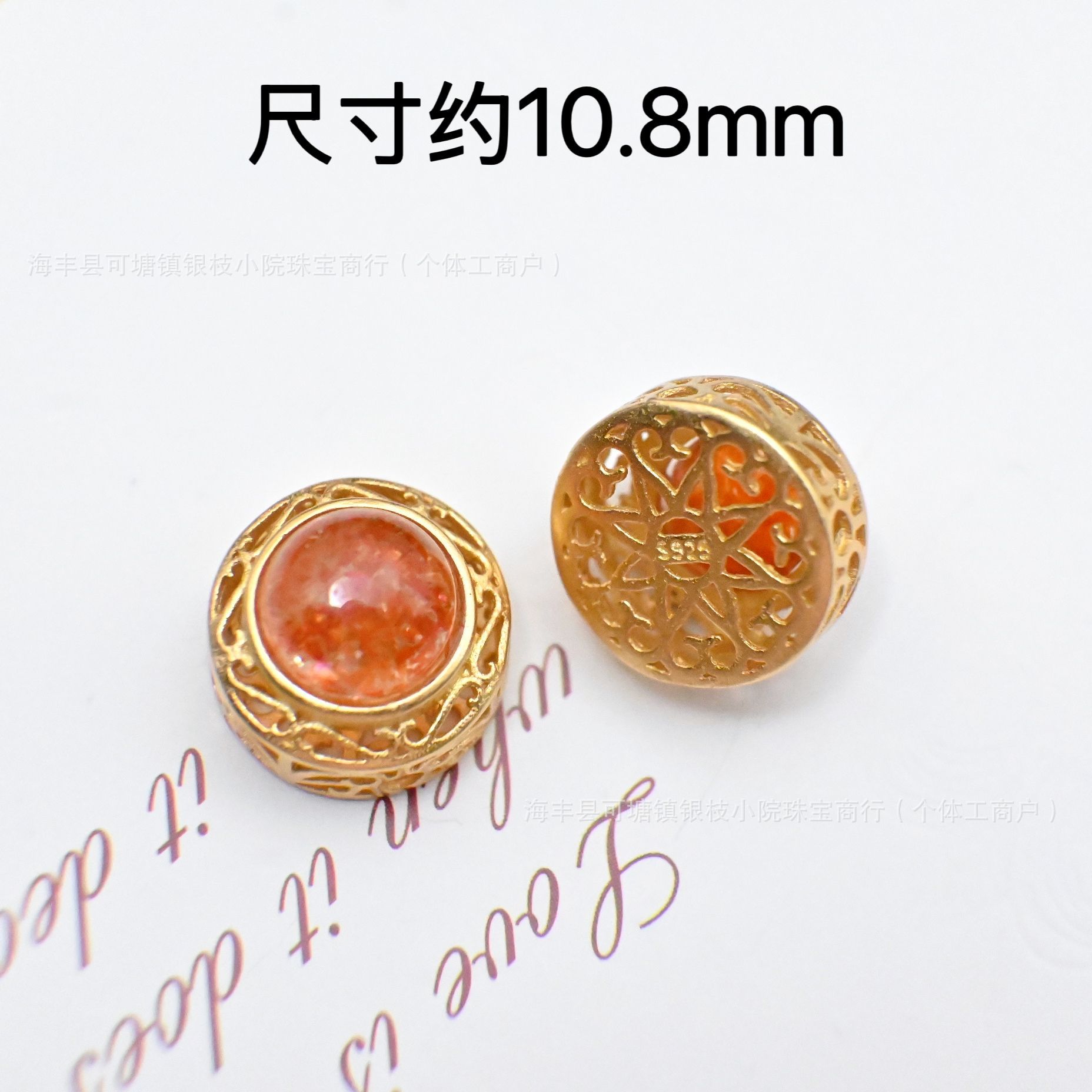 Manufacturer Wholesale S925 Silver Inlaid Natural Gold Sunstone Crystal DIY Through-Hole Accessories Spacer Bead Pendant Bracelet Material