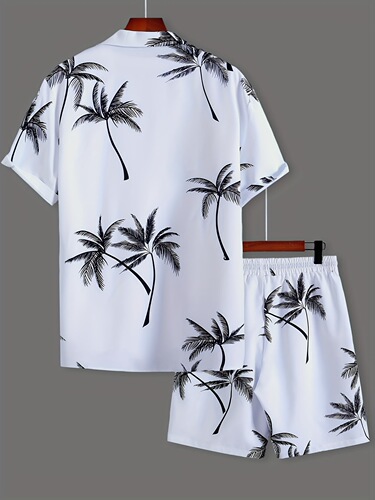 Men's Summer Tropical Palm Tree Print Pajama Set Polyester