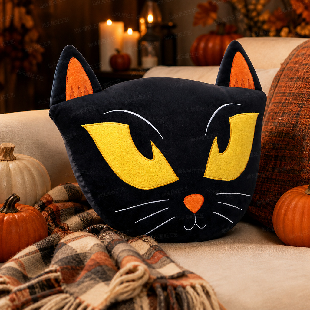 Nuevos productos transfronterizos almohada de Halloween, búho negro con almohada de núcleo, almohada de asiento creativa encantadora, almohada simple.