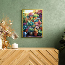 DIY 新款  多肉盆栽 钻石手工贴画客厅卧室装饰挂画钻石画创意圆