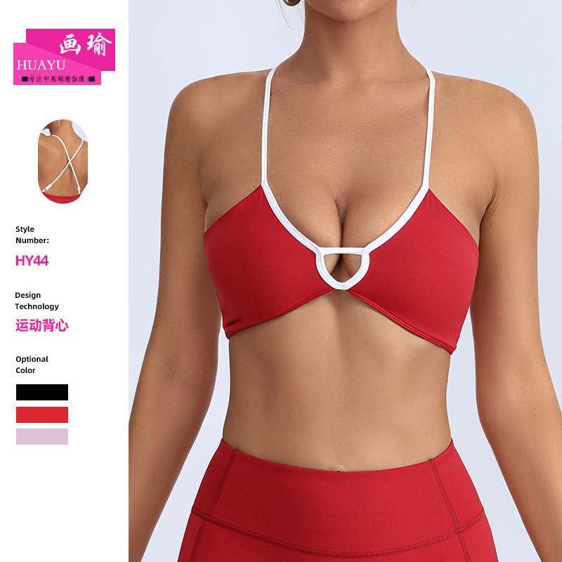 Nueva ropa de fitness transfronteriza para mujeres correa de hombro ajustable con almohadilla de pecho europea y americana sexy conjunto de yoga de espalda abierta