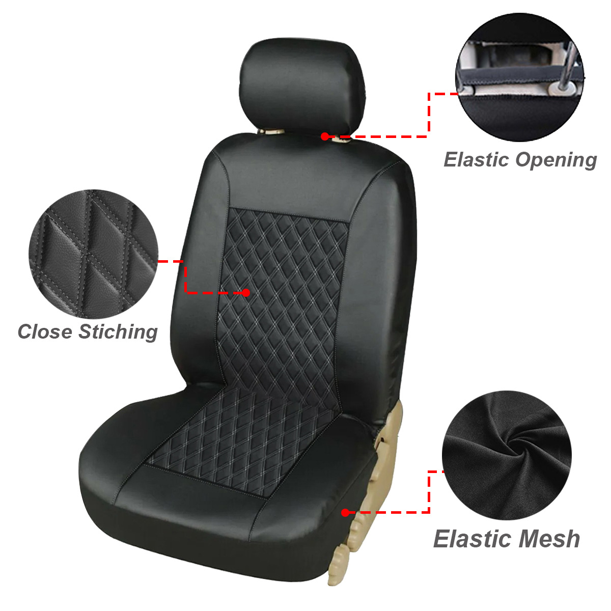 Autositzbezug aus PU-Leder Universalmodell passend für Fünfsitzer-Modelle_voghion.com
