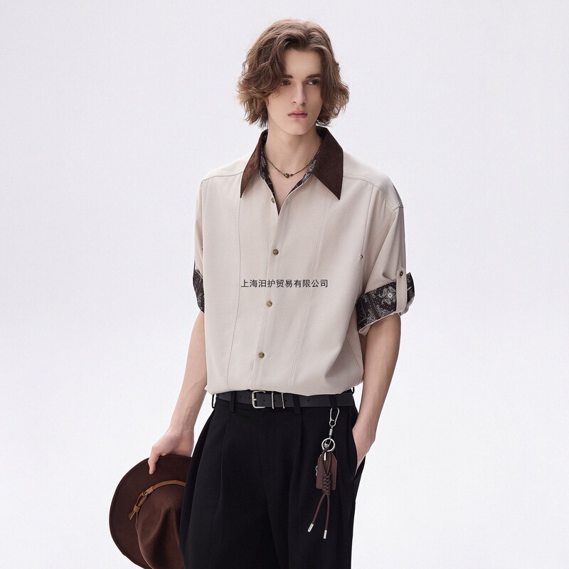 American Retro Style Distressed Short-Sleeve Shirt, Loose Fit, Light Luxury, Versatile, Unique, Thin Style, Korean Style, Summer 2026 New Model for Men