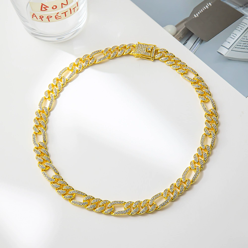 Brand necklace hip-hop style, metal accessory, diamond encrusted, European style, wholesale