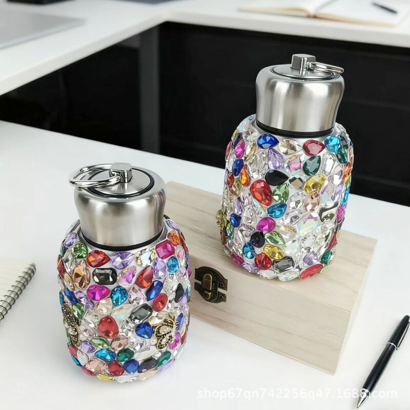 Light Luxury Diamond-Studded High-Value Dopamine Macaron Girl Ins Portable 304 Stainless Steel Large Insulated Cup