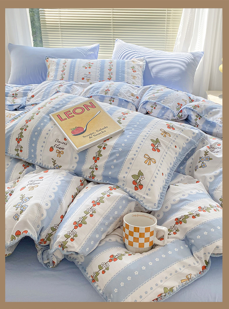 Ensemble de lit et drap-housse quatre pièces avec broderie de fil Double couche, lavage Instagram, nouveauté 2024_voghion.com