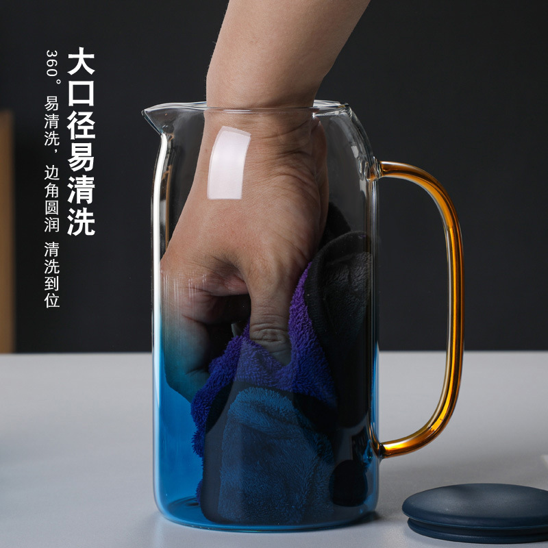 Botella de agua fría vidrio de borosilicato taza de agua hogar olla de mármol de estilo europeo gradiente de color azul mango de gran diámetro botella de agua fría