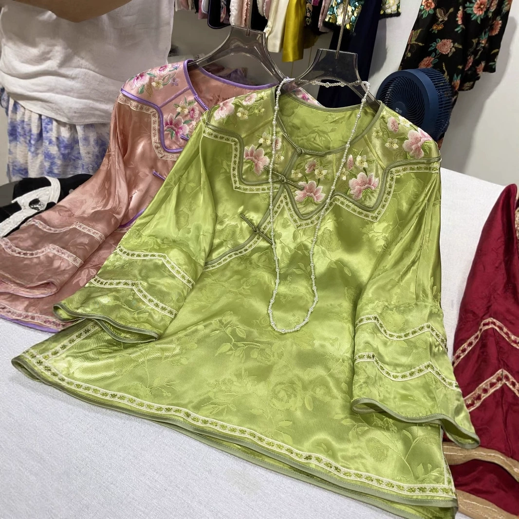 Nanyou, топ с длинными рукавами в китайском стиле, простой ретро-топ с круглым вырезом и пряжкой, модный оригинальный дизайн, костюм Тан, топ