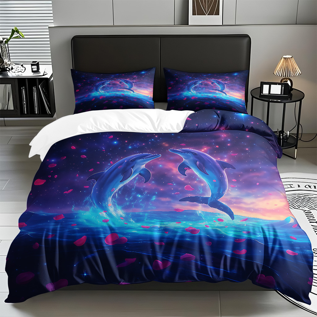 TEMU / JIT Amazonas transfronterizo varios animales marinos patrón 3D impresión digital colcha colchón kit de almohada