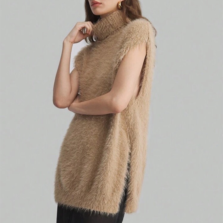 Inner Layer Top for Women, Winter Eco-Friendly Faux Mink Knit Vest for Women, 2025 Autumn and Winter High-Neck Sleeveless Sweater Vest