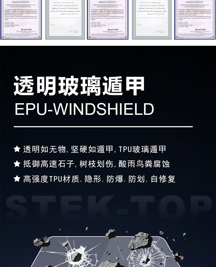 Tpu Glass Epu-Windshield Front Glass Film Ultra-High Definition, High Transparency, High Hydrophobicity and High Anti-Fouling