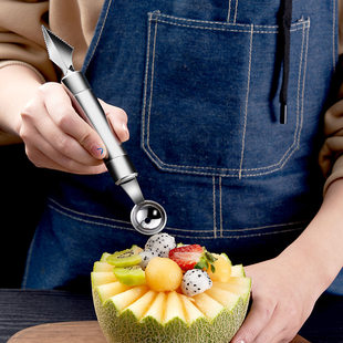 Cross-border stainless steel double-headed carved ball scoop commercial hotel watermelon cantaloupe fruit platter scoop