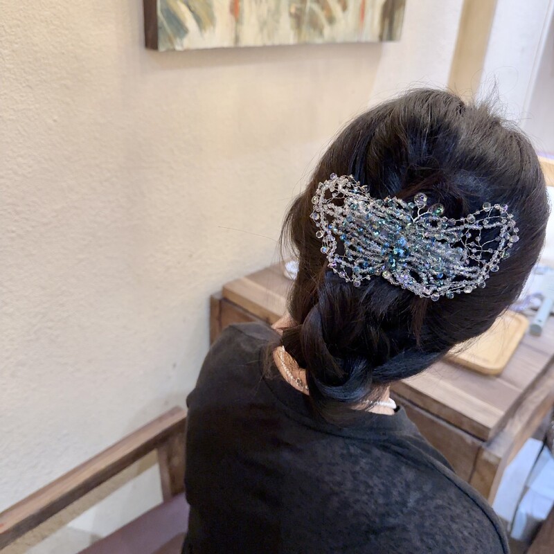 新中式水晶手工铜丝穿钉发夹轻奢千金大小姐后脑一字夹弹簧夹发饰|undefined