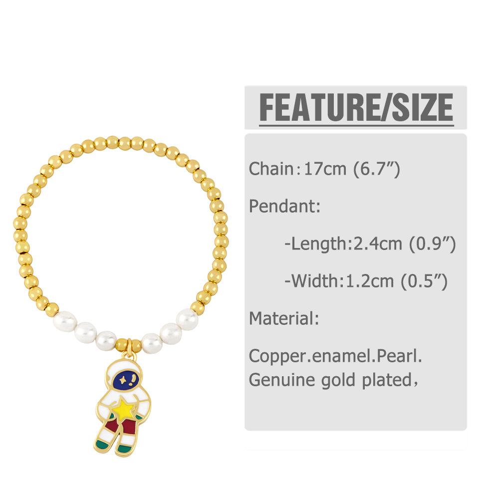 Astronaut Couple Bracelet Valentineu0027s Day Gift Fashion Color Drop Oil Copper Bracelet