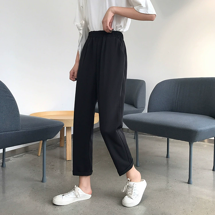 Широкие брюки женские брюки до щиколотки 2023 летние брюки с высокой талией для похудения женские студенческие свободные прямые повседневные брюки