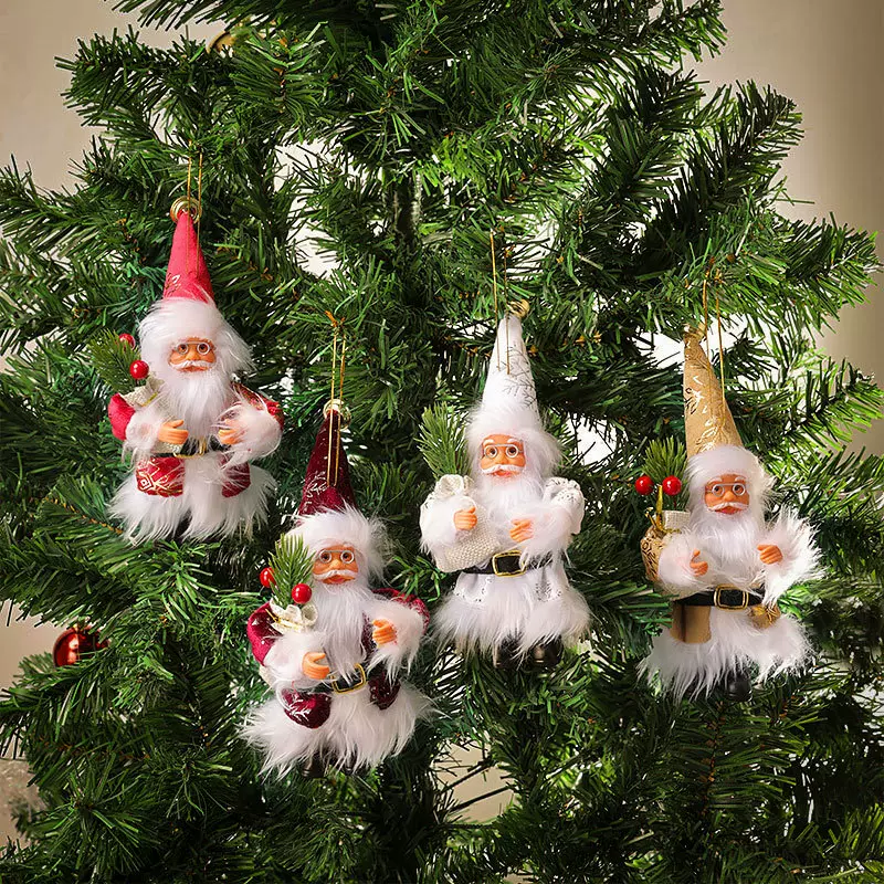 亚马逊7英寸圣诞老人圣诞树挂件卡通布艺毛绒公仔圣诞节装饰品