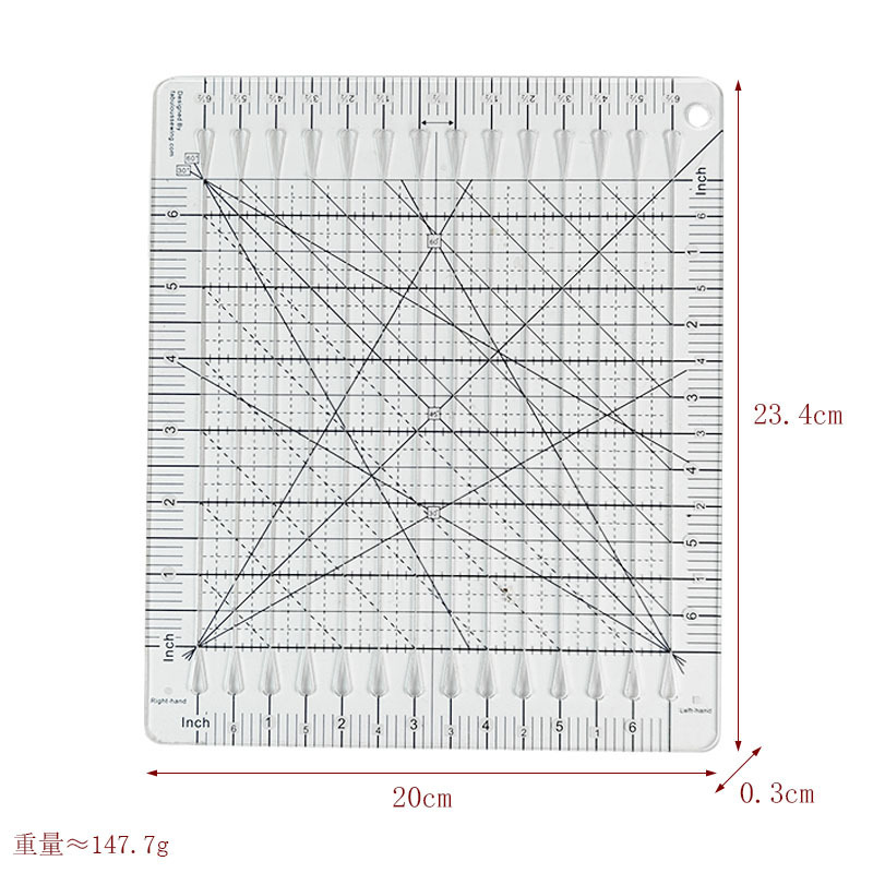 Diseño de prendas de vestir acrílico 90 ° regla de costura de tela de corte de tela doble regla de patrón de tela de corte