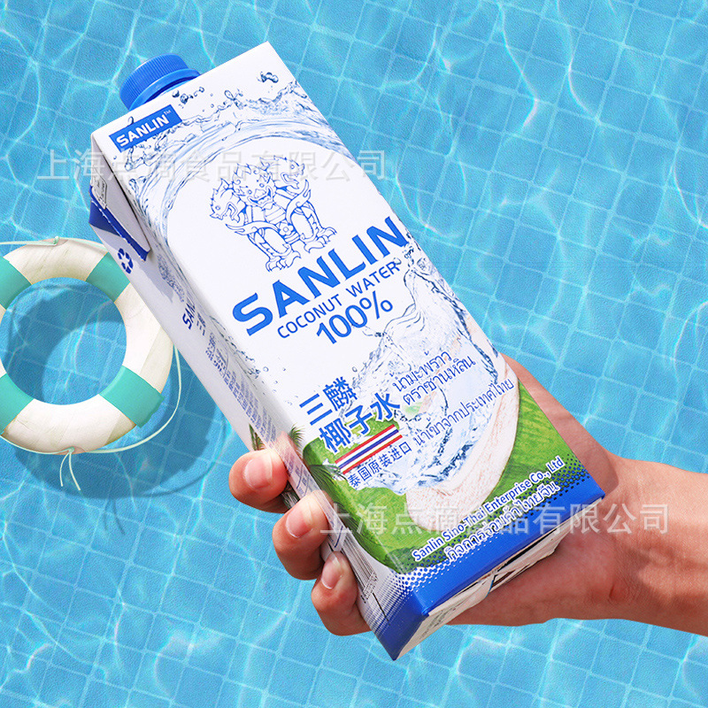 Sanlin Coconut Water Imported from Thailand 1L*6 Boxes of Natural Electrolyte Water Coffee Bakery Shop Large-Capacity Beverage Supply