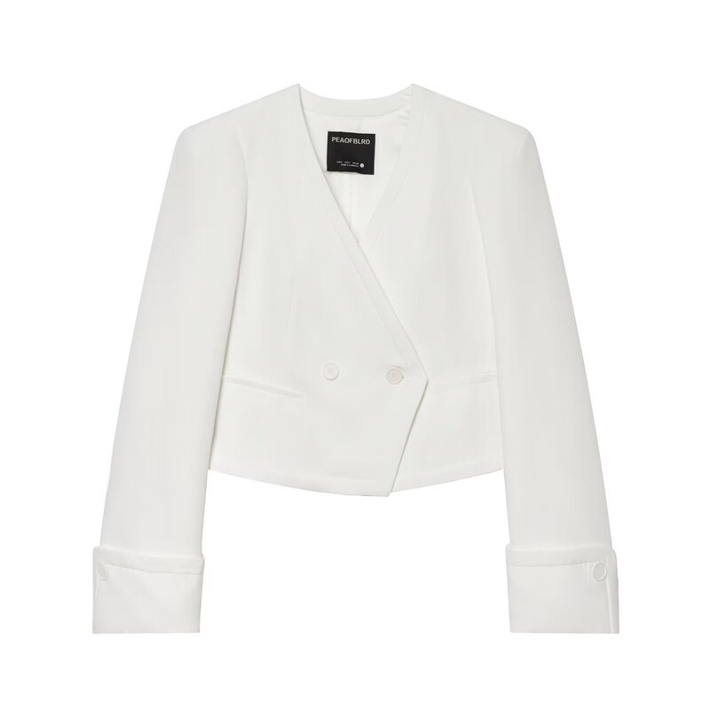 Amazon Wholesale New Summer Women's Versatile Solid Color V-Neck Double-Breasted Rolled-Edge Long-Sleeve Blazer 2794519