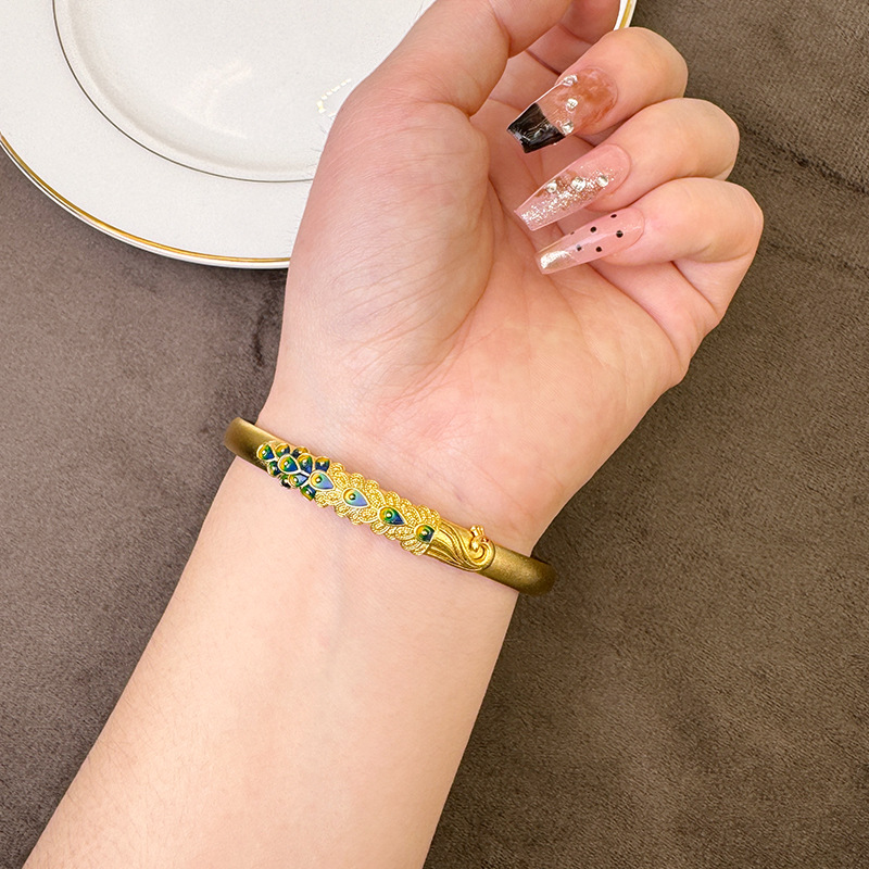 Vietnam Shajin Gufa esmalte azul Peacock brazalete abierto para mujeres étnicas no se desvanecerá el suministro de joyas versátiles
