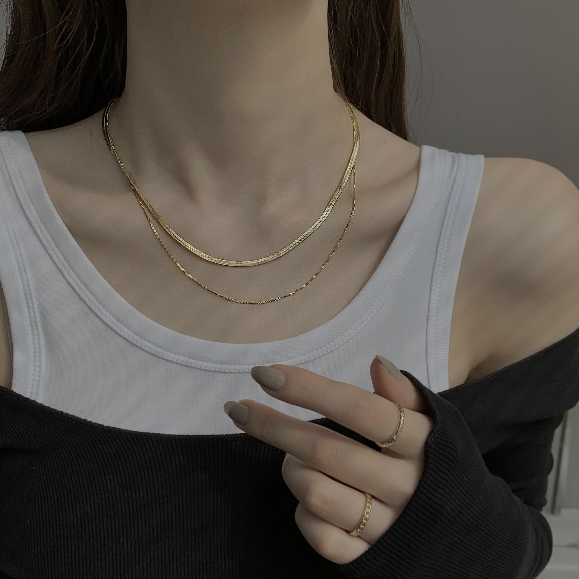 12g Weight Layered Necklaces Classification snake chain Chain Type Ins Style Geometric Butterfly Alloy Plating Layered Necklaces
