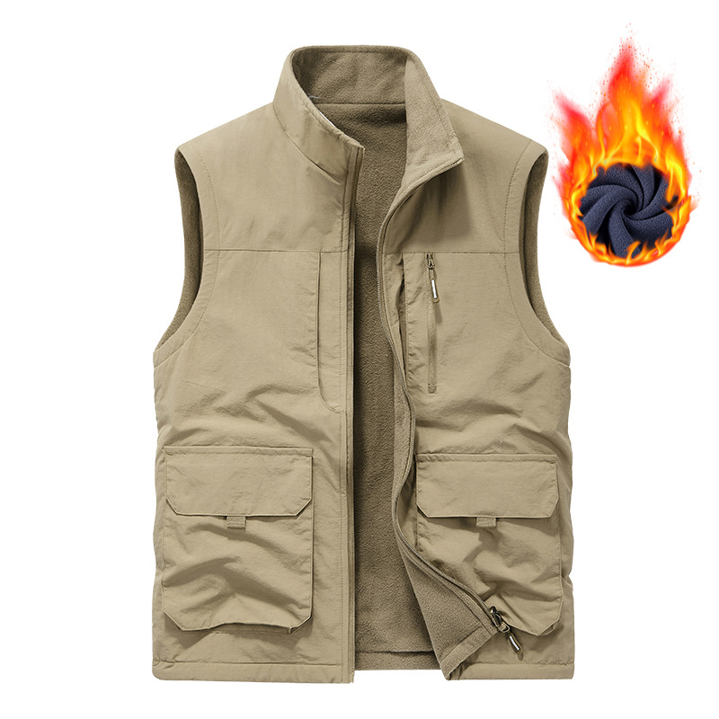 New Autumn And Winter Men's Vest Double-sided Wear Velvet Outdoor Tooling Vest Multi-pocket Jacket_voghion.com