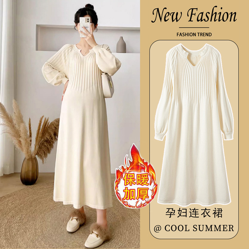 Pregnant women dress autumn and winter New knitted long small bottoming high-grade skirt real shot in stock Pregnant women dress autumn and winter New knitted long small bottoming high-grade skirt real shot in stock