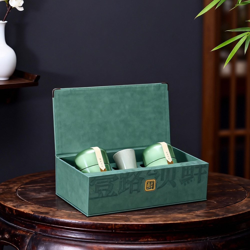 新款两罐加茶饼空盒红茶绿茶通用礼盒茶叶包装盒礼品盒批发