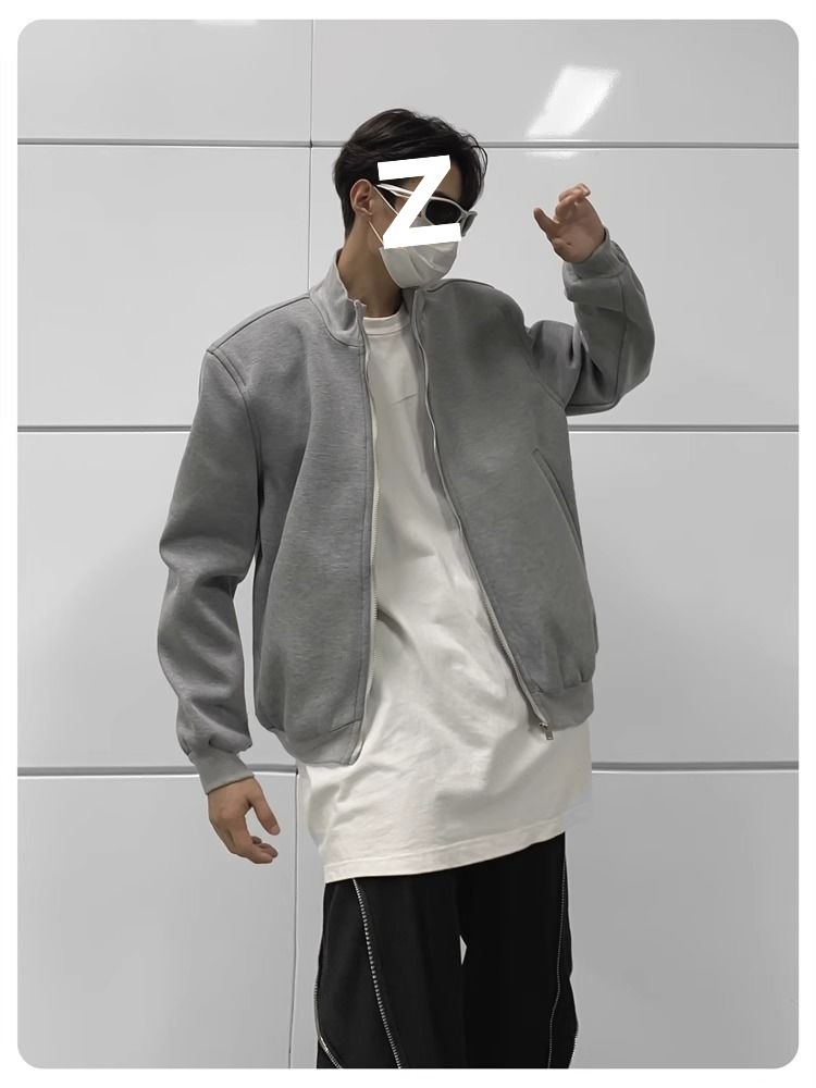 Blazer uomo grigio con collo alla coreana e spalle imbottite_voghion.com