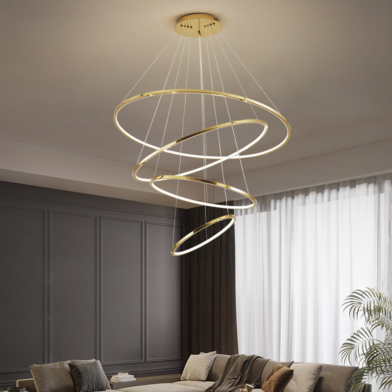 Moderno simplista nórdico dúplex lujoso hotel de lujo lujoso villa comedor de luces anillo sala de estar escalera candelabro hueco