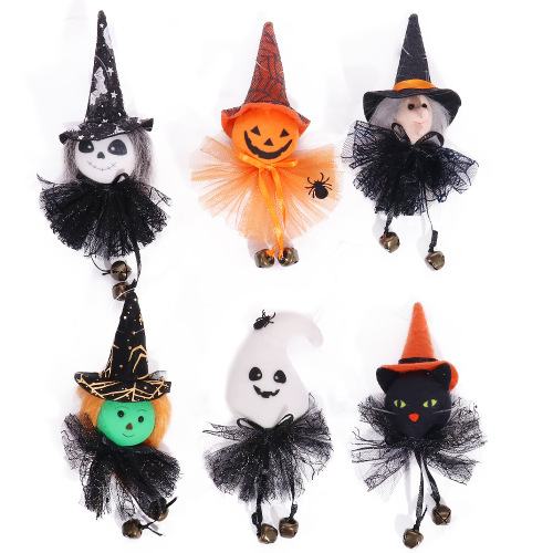 Mingguan cross-border new product Halloween venue layout props Cartoon gauze skirt hanging bell pendant pumpkin witch pendant
