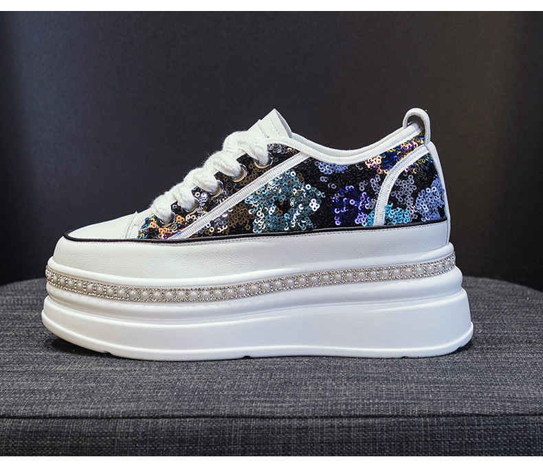 Giày sneaker nữ đế dày tăng chiều cao đính sequin phong cách tân Trung Hoa — M2577 tím đen, M2577 màu bạc, M2577 màu hồng chi tiết 25