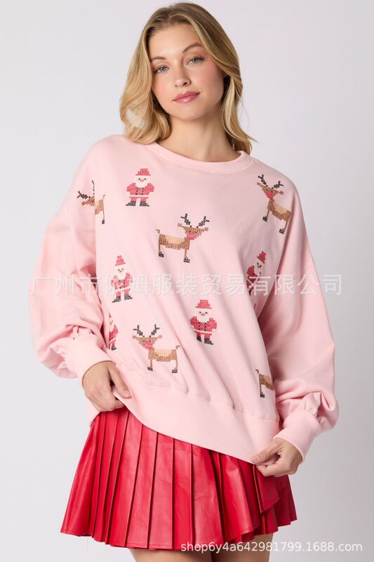 アマゾン秋冬新作欧米クロスボーダー女装クリスマスダブル装飾スパンコール丸襟プルオーバー|undefined