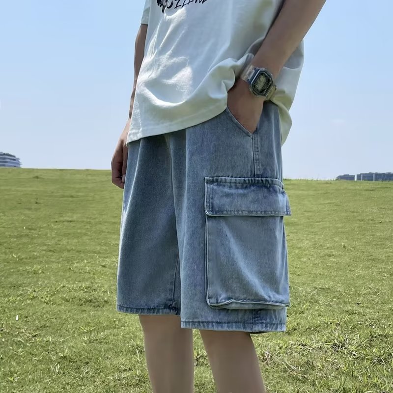 Verano hombre jeans corto coreano suelto super fuego agujero pantalones recto bf estilo de puerto pantalones de moda juvenil