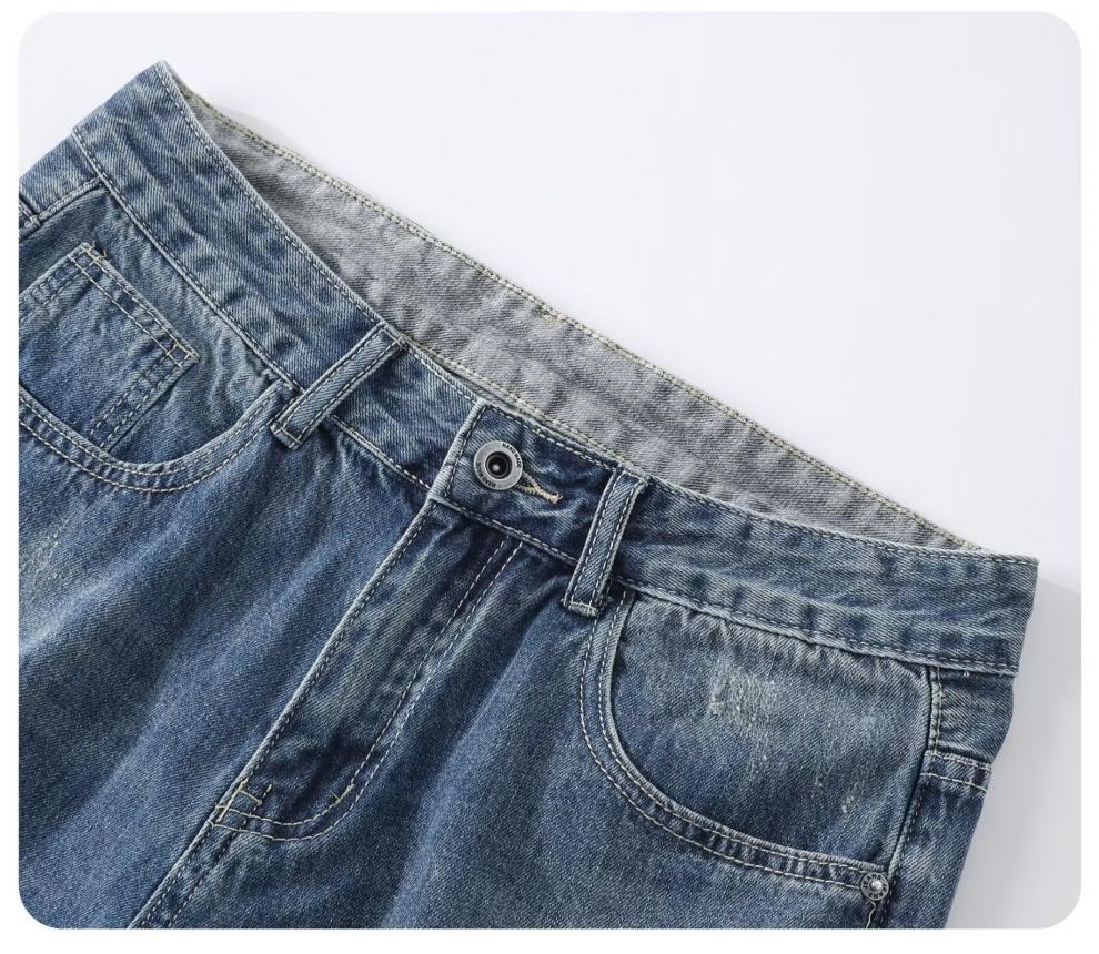 Men's Ripped Denim Shorts Casual Loose Fit Washed Perforated Straight Leg Mid Waist Trendy Summer Style Cotton Five Point Pants_mkmklike.com