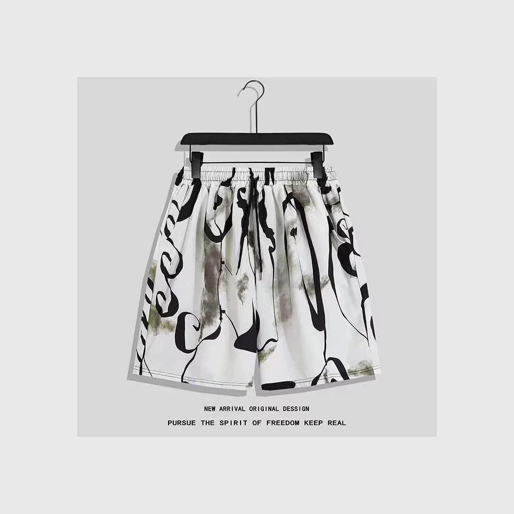 Men's Beach Shorts Summer 2026 New Style Loose Thin Ice Silk Pants American Casual Sports Pants Straight Leg Five-Point Pants