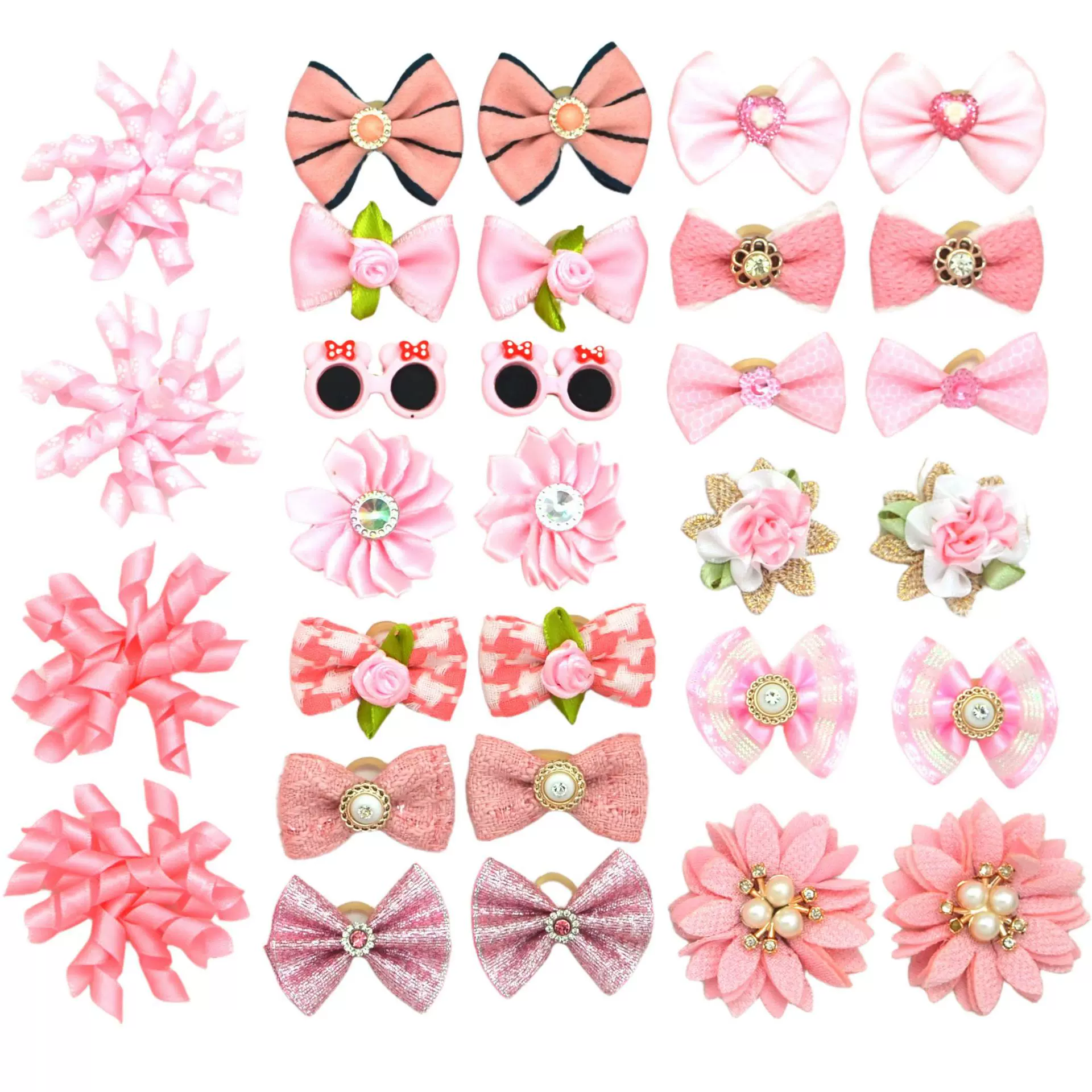 跨境热销款粉色系宠物蝴蝶结头花发夹皮筋款狗狗头饰宠物领结现货