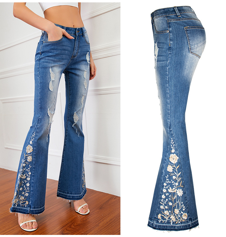 Women's Flared Jeans With 3d Embroidery Denim Trousers For Women_voghion.com