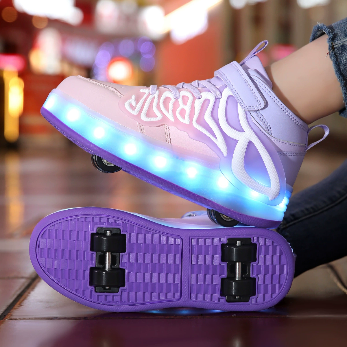 Детские Heelys с 4 колёсами и подсветкой, светящиеся роликовые кроссовки для мальчиков и девочек, размеры 28–40