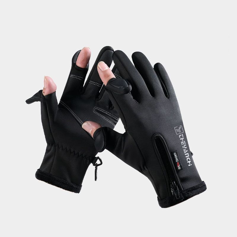 Winterverdikte handschoenen met opklapbare opening die twee vingers onthult plus fluwelen touchscreen-ritssluiting Outdoor-fietssport Warme handschoenen_voghion.com