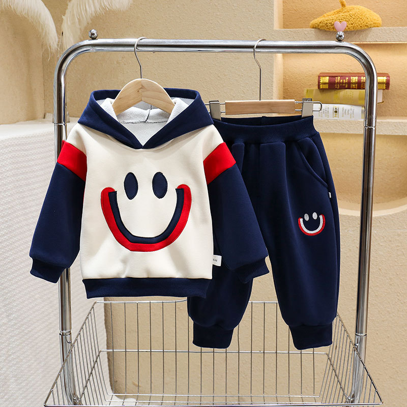 Felpa con cappuccio per ragazzi autunnali Set di due pezzi ricamati per bambini invernali Capispalla in peluche per ragazze_voghion.com