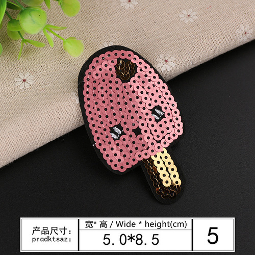 Embroidered patches with sequins, beads, and fabric for clothing decoration, tea milk ice cream, and patchwork clothing trim