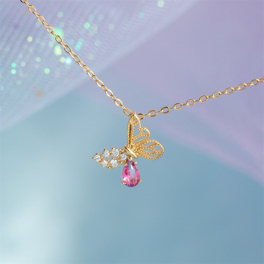 Vintage Hollow Butterfly Pink Rhinestone Alloy Necklace Wholesale display picture 5