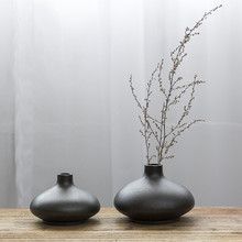 陶瓷新中式禅意现代简约创意扁形台面花瓶茶室客厅酒柜装饰品摆件