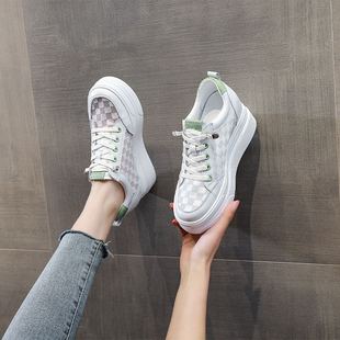 2022 summer sandals increased in small white shoes women's cowhide thick bottom Joker platform cake bottom mesh breathable a generation of hair