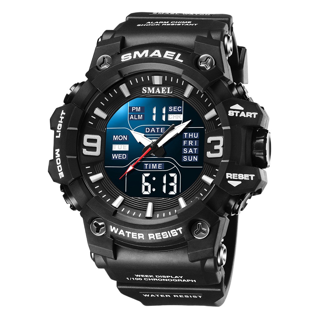 Smael 8049 sincronización luminosa juventud hombres deportes reloj doble movimiento electrónico impermeable reloj