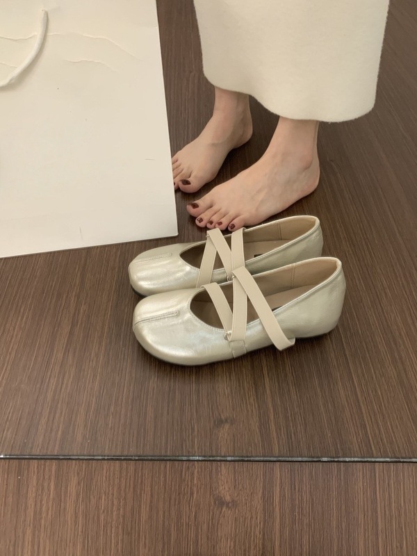 法式晚晚风香槟色圆头玛丽珍鞋子百搭不累脚内增高浅口芭蕾单鞋女|undefined