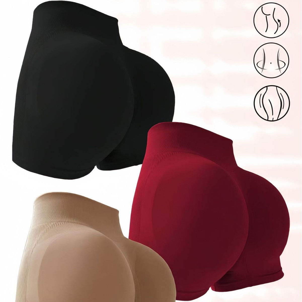 Cross-Border Seamless Butt-Lifting Yoga Shorts, High-Waisted, Tummy Control, High-Elastic, Solid Color, Fitness Tight Sports Shorts for Women, Three-Quarter Length